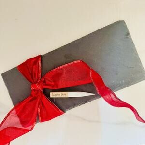 NEW CRATE & BARREL Black Slate Cheese Board White Soapstone Chalk Pencil 12x5